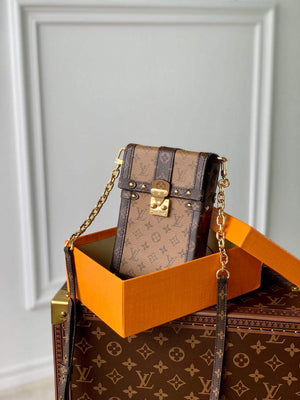 LV M63913 Louis Vuitton Vertical Trunk Pochette Bag Brown - Default Title - View 1
