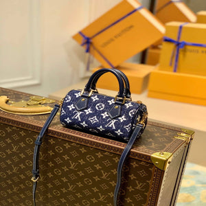 LV M81168 Louis Vuitton Nano Speedy Denim Leather Bag - Default Title - View 2
