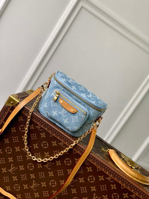 LV M83353 Louis Vuitton Mini Bumbag Monogram Empreinte Denim Blue - Default Title - View 1
