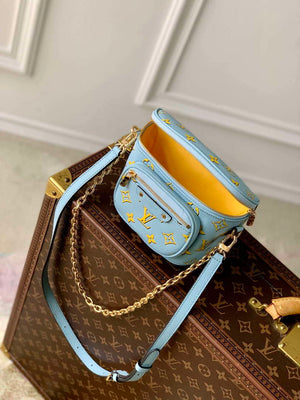 LV M83694 Louis Vuitton Mini Bumbag Monogram Empreinte Blue with Yellow - Default Title - View 9