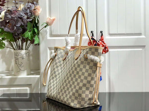 LV N41361 Louis Vuitton Neverfull MM Damier Azur N41605 Bag Pink - Voguebags