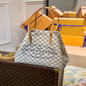 LV N41375 Louis Vuitton Two Tone Plaid Azur Printed Cabas MM Tote Bag - Default Title - View 1