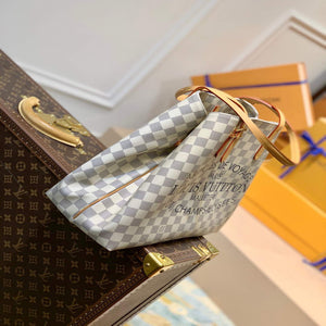 LV N41375 Louis Vuitton Two Tone Plaid Azur Printed Cabas MM Tote Bag - Default Title - View 3
