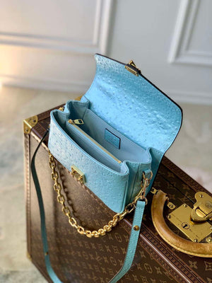 LV N85902 Louis Vuitton Pochette M¨¦tis East West Bag Ostrich leather Blue Glaze - Default Title - View 9