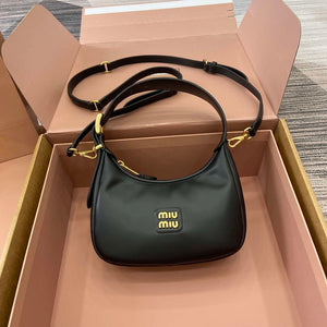MiuMiu 5BC161 Leather Hobo Shoulder Bag Black - Default Title - View 1
