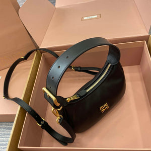 MiuMiu 5BC161 Leather Hobo Shoulder Bag Black - Default Title - View 5