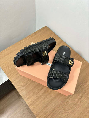MiuMiu 5X133E Women's Sporty raffia-effect woven fabric sandals Miu8005 - Euro 35=US 4 - View 2