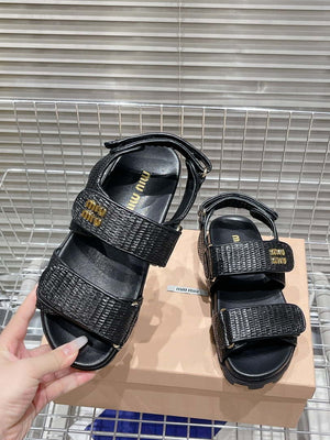MiuMiu 5X133E Women's Sporty raffia-effect woven fabric sandals Miu8011 - Euro 35=US 4 - View 5