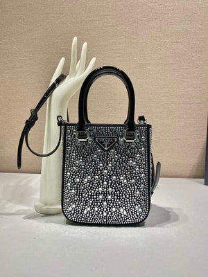 Prada 1BA331 Small satin tote bag with crystals Black - Default Title - View 1