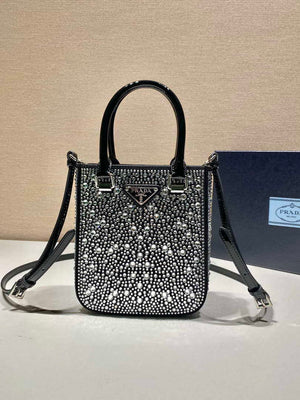 Prada 1BA331 Small satin tote bag with crystals Black - Default Title - View 2