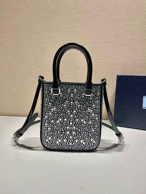 Prada 1BA331 Small satin tote bag with crystals Black - Default Title - View 3