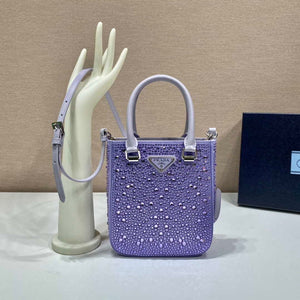 Prada 1BA331 Small satin tote bag with crystals Purple - Default Title - View 1