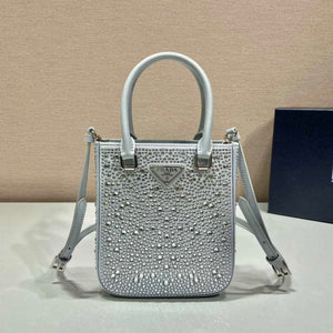 Prada 1BA331 Small satin tote bag with crystals White - Default Title - View 2
