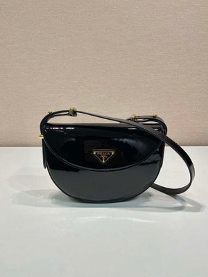 Prada 1BA349 Triangle-logo shoulder patent leather bag Black - Default Title - View 1