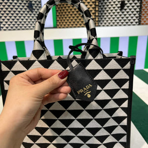 Prada 1BA354 Small Prada Symbole jacquard fabric handbag Black White - Default Title - View 4