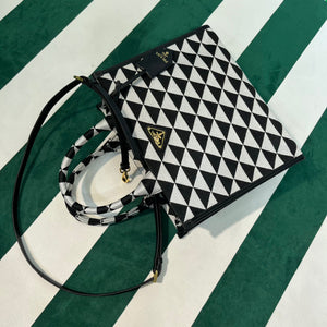 Prada 1BA354 Small Prada Symbole jacquard fabric handbag Black White - Default Title - View 8