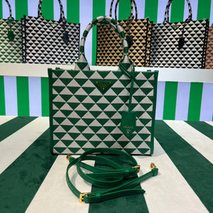 Prada 1BA354 Small Prada Symbole jacquard fabric handbag Green White - Default Title - View 1