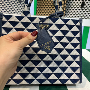 Prada 1BA354 Small Prada Symbole jacquard fabric handbag Blue White - Default Title - View 4
