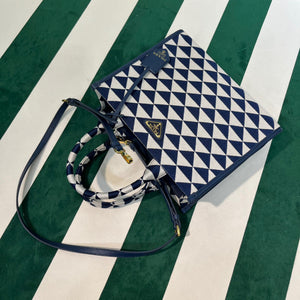 Prada 1BA354 Small Prada Symbole jacquard fabric handbag Blue White - Default Title - View 9