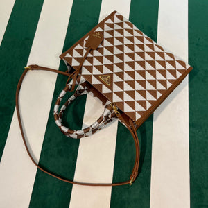 Prada 1BA354 Small Prada Symbole jacquard fabric handbag Tan White - Default Title - View 9