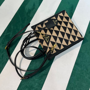 Prada 1BA355 Symbole Jacquard Fabric Micro Bag Black Apricot - Default Title - View 9