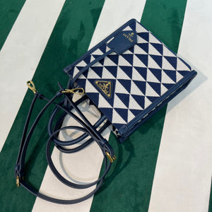 Prada 1BA355 Symbole Jacquard Fabric Micro Bag Blue White - Default Title - View 7