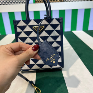 Prada 1BA355 Symbole Jacquard Fabric Micro Bag Blue White - Default Title - View 8