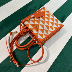 Prada 1BA355 Symbole Jacquard Fabric Micro Bag Orange White - Default Title - View 9