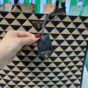 Prada 1BA356 Large Prada Symbole Jacquard Fabric Handbag Apricot Black - Default Title - View 4