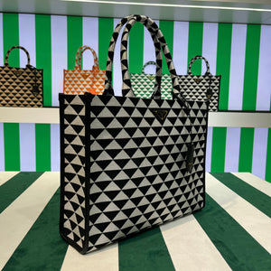 Prada 1BA356 Large Prada Symbole Jacquard Fabric Handbag Black White - Default Title - View 2