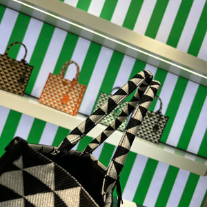 Prada 1BA356 Large Prada Symbole Jacquard Fabric Handbag Black White - Default Title - View 3
