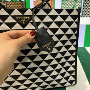 Prada 1BA356 Large Prada Symbole Jacquard Fabric Handbag Black White - Default Title - View 4