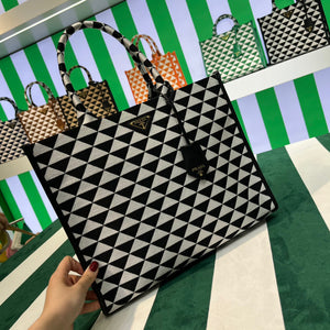 Prada 1BA356 Large Prada Symbole Jacquard Fabric Handbag Black White - Default Title - View 6