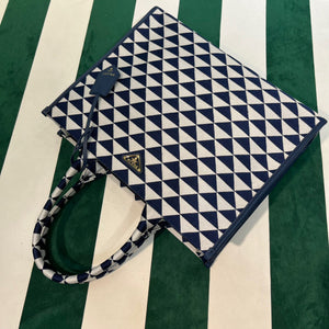 Prada 1BA356 Large Prada Symbole Jacquard Fabric Handbag Blue White - Default Title - View 9
