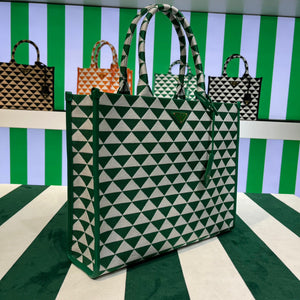 Prada 1BA356 Large Prada Symbole Jacquard Fabric Handbag Green White - Default Title - View 2