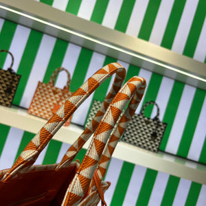 Prada 1BA356 Large Prada Symbole Jacquard Fabric Handbag Orange White - Default Title - View 3