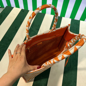 Prada 1BA356 Large Prada Symbole Jacquard Fabric Handbag Orange White - Default Title - View 6