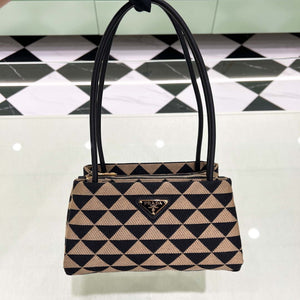 Prada 1BA368 From The Runway Small embroidered fabric Prada Symbole bag Black and Beige - Default Title - View 1