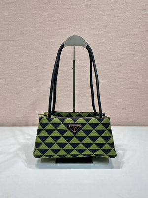 Prada 1BA368 From The Runway Small embroidered fabric Prada Symbole bag Black Ivy Green - Default Title - View 1