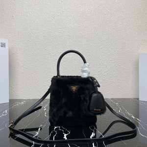 Prada 1BA373 Prada Panier shearling mini-bag Black - Default Title - View 1