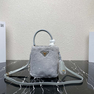 Prada 1BA373 Prada Panier shearling mini-bag Gray - Default Title - View 1