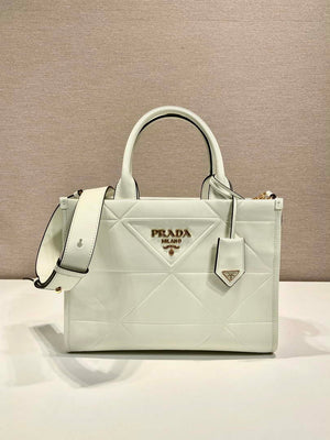 Prada 1BA379 Small leather Prada Symbole bag with topstitching White - Default Title - View 1