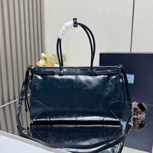 Prada 1BA433 Large Leather Handbag Navy Blue - Default Title - View 2
