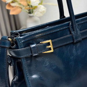 Prada 1BA433 Large Leather Handbag Navy Blue - Default Title - View 6