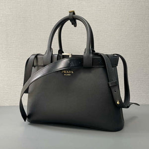 Prada 1BA434 Black Prada Buckle Medium Leather Handbag With Belt - Default Title - View 3