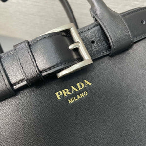 Prada 1BA434 Black Prada Buckle Medium Leather Handbag With Belt - Default Title - View 6