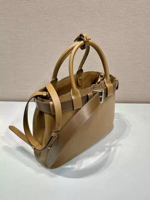 Prada 1BA434 Caramel Prada Buckle Medium Leather Handbag With Belt - Default Title - View 3