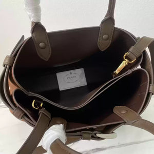 Prada 1BA434 Drak Brown Prada Buckle Medium Suede Handbag With Belt - Default Title - View 9