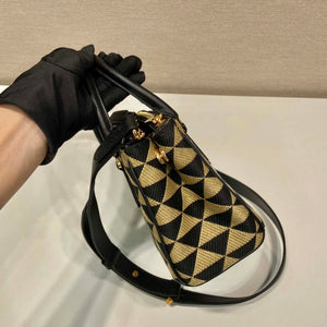 Prada 1BA906 Galleria embroidered fabric bag Black and Beige - Default Title - View 4