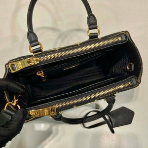 Prada 1BA906 Galleria embroidered fabric bag Black and Beige - Default Title - View 8